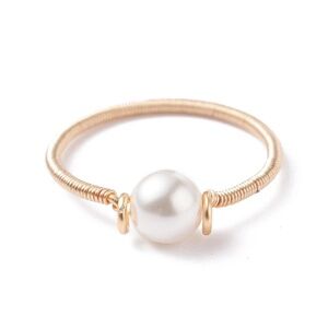 Dainty Shell Pearl Bead Finger Ring, Eco-Friendly Copper Wire Wrap Ring